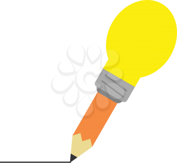 Vector orange pencil with yellow light bulb tip drawing line.