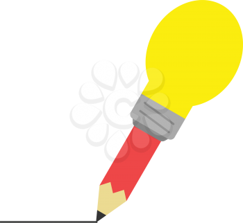 Vector red pencil with yellow light bulb tip drawing line.