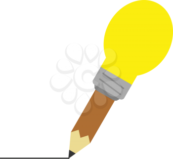 Vector brown pencil with yellow light bulb tip drawing line.