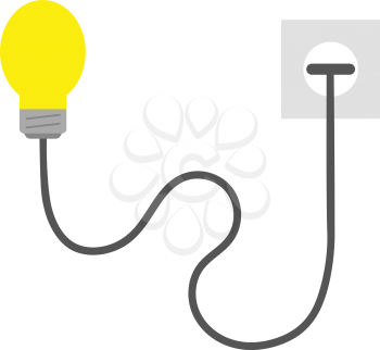 Vector yellow light bulb with wire plugged into outlet
