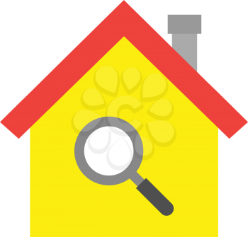 Vector red roofed yellow house icon with grey magnifier search symbol