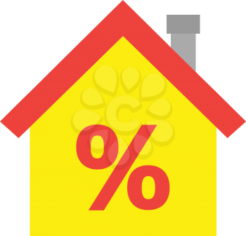 Vector red roofed yellow house icon with red percent symbol
