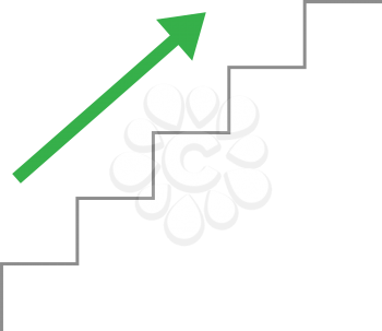 Vector grey line stairs with arrow pointing up.