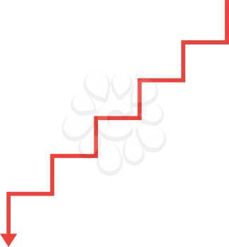Vector red line arrow stairs pointing down.