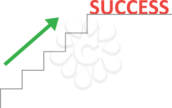 Vector grey line stairs with arrow pointing up and red success text on top.
