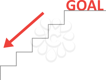 Vector grey line stairs with arrow pointing down and red goal text on top.