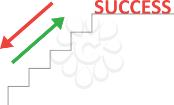 Vector grey line stairs with arrows pointing up, down and red success text on top.