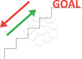 Vector grey line stairs with arrows pointing up, down and red goal text on top.