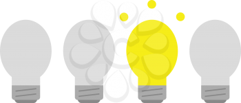 Three grey and one yellow light bulbs