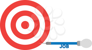 Vector red bullseye with blue dart with lightbulb and text job.