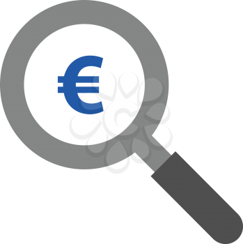 Vector grey magnifier with blue euro symbol.