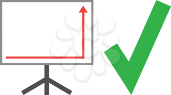 Vector white board with green check mark and red arrow pointing right down and up.