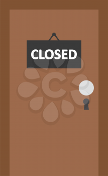Vector brown door with black closed sign.