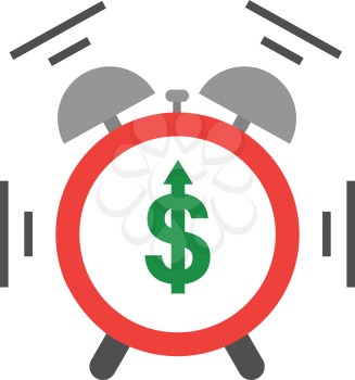 Vector of an alarm clock shaking and ringing include green dollar with arrow moving up.