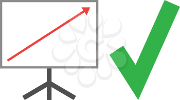 Vector white board with green check mark and red arrow pointing up.