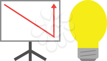 Vector white board with yellow lightbulb and red arrow pointing down and up.