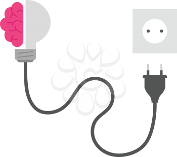 Vector pink brain and grey light bulb unplugged.