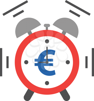 Vector of an alarm clock with blue euro shaking and ringing at 9:00.