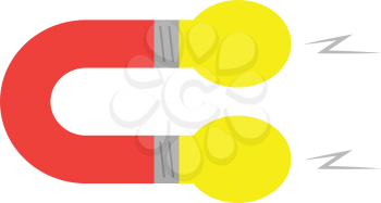 Vector red and white magnet with yellow light bulb attracts.