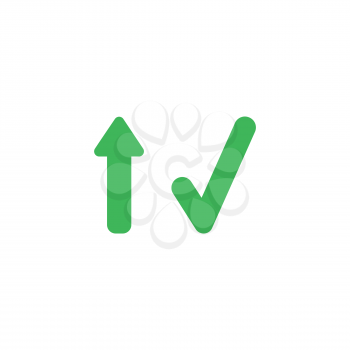 Flat design style vector illustration concept of green arrow pointing up and green check mark symbol icon on white background.