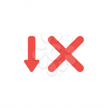 Flat design style vector illustration concept of red arrow pointing down and red x mark symbol icon on white background.