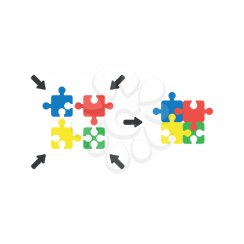 Flat design style vector illustration concept of four part blue, red, yellow and green puzzle pieces symbol icon connected on white background.