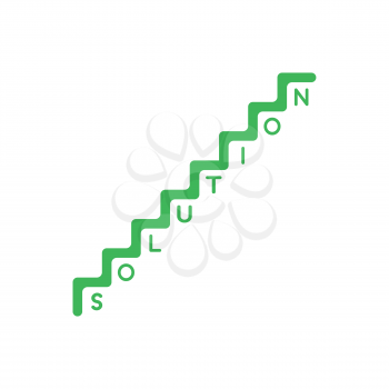 Flat design style vector illustration concept of green stairs symbol icon with solution word with one letter per step on white background.