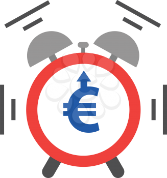 Vector of an alarm clock shaking and ringing include blue euro with arrow moving up.
