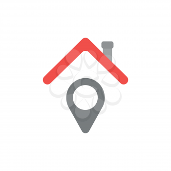 Vector illustration concept of grey pointer under red house roof icon on white background with flat design style.