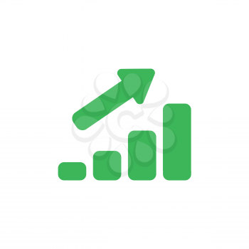 Flat design style vector illustration concept of green sales bar chart icon with an arrow pointing up on white background.