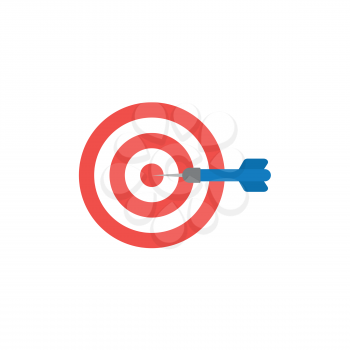 Flat design style vector illustration concept of red and white bullseye with blue dart icon in the center on white background.
