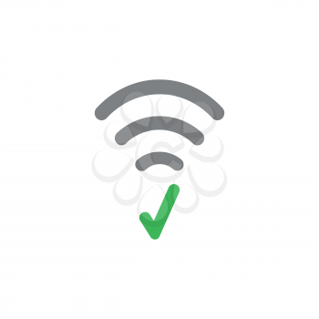 Flat design style vector illustration concept of grey wifi symbol icon with green check mark on white background.