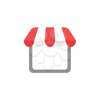 Flat design style vector illustration of shop or store symbol icon with red and white awning on white background.