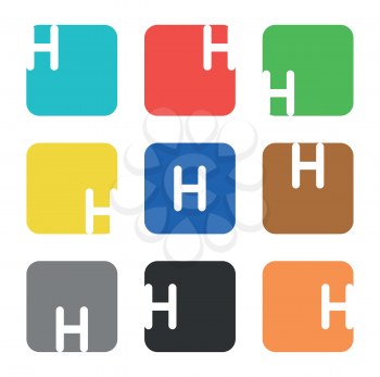 Vector logo element. The letter H is in a square shape with rounded edges and different colors.