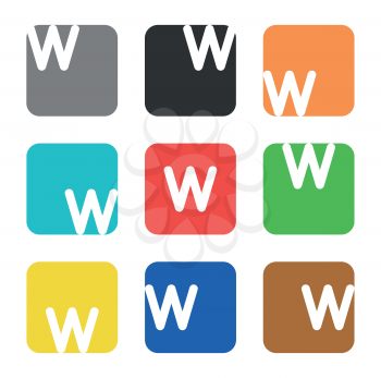 Vector logo element. The letter W is in a square shape with rounded edges and different colors.