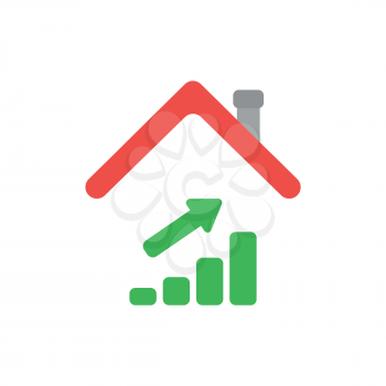 Vector illustration icon concept of sales bar graph moving up under house roof.