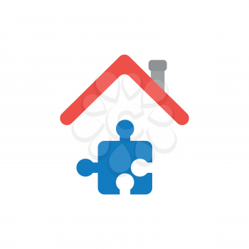 Vector illustration icon concept of jigsaw puzzle piece under house roof.