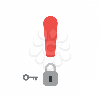 Vector illustration icon concept of exclamation mark wit closed padlock and key.