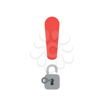 Vector illustration icon concept of exclamation mark with padlock and key opened.