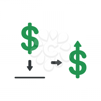 Vector illustration icon concept of dollar symbol inside moneybox hole and arrow moving up.