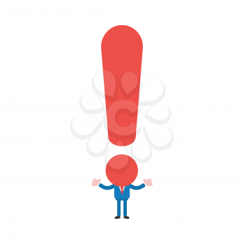 Vector illustration of businessman character with big red exclamation head.