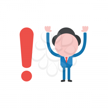 Vector illustration concept of businessman character with red exclamation mark icon.