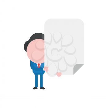 Vector illustration of faceless businessman character holding blank paper.