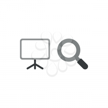 Flat design vector illustration concept of blank presentation chart with magnifying glass symbol icon on white background.