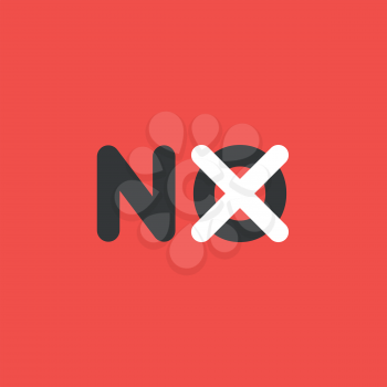 Flat vector icon concept of no word with x mark on background.