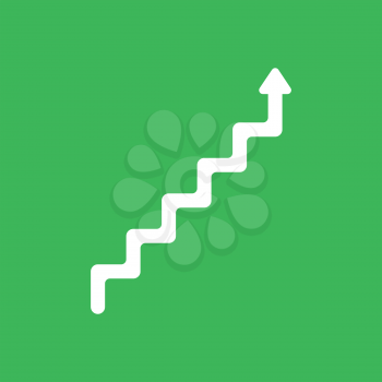 Flat vector icon concept of stairs with arrow moving up on green background.