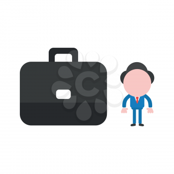 Vector illustration of faceless businessman character standing with briefcase.