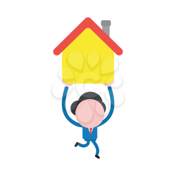 Vector illustration businessman mascot character running and carrying house.
