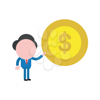 Vector illustration businessman character holding dollar money coin.