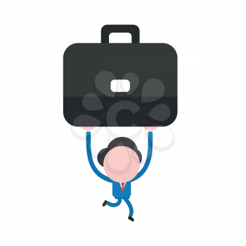 Vector illustration businessman character running and carrying black briefcase icon.